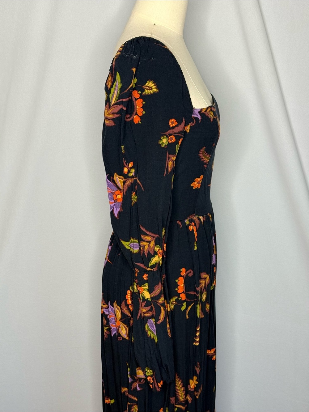 Floral Square-Neck Long Sleeve Maxi Dress - Black with Purple & Orange Floral - Picture 11 of 14